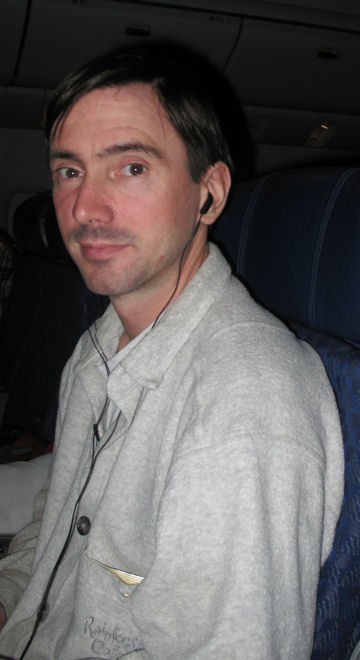 Eric on the plane to Great Britain
